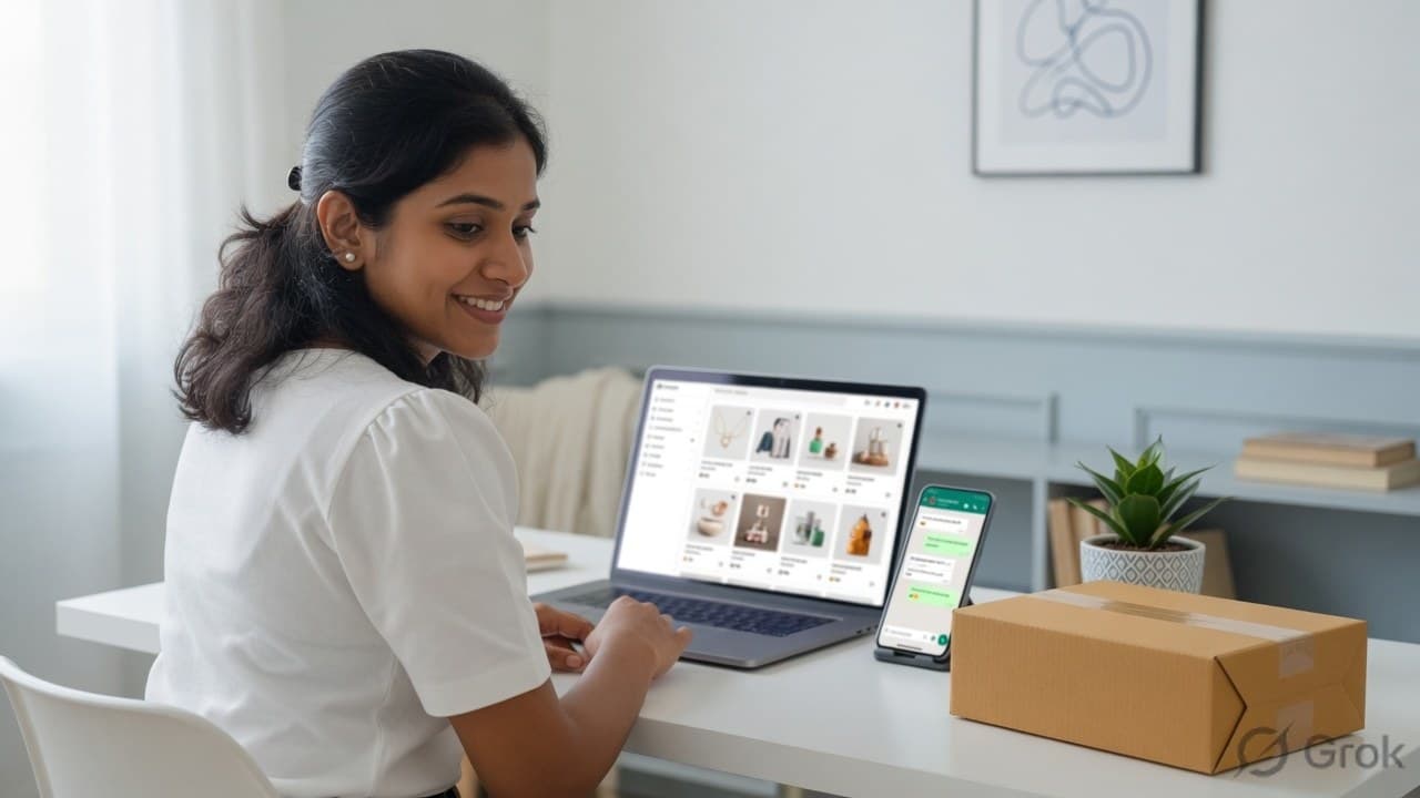 Online seller managing home business and GST registration on laptop